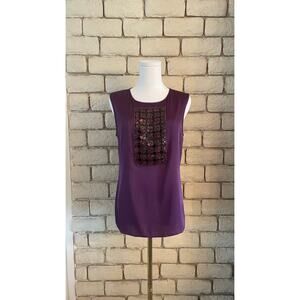 Max Studio Purple Silk Top with Deatil Beaded Design
